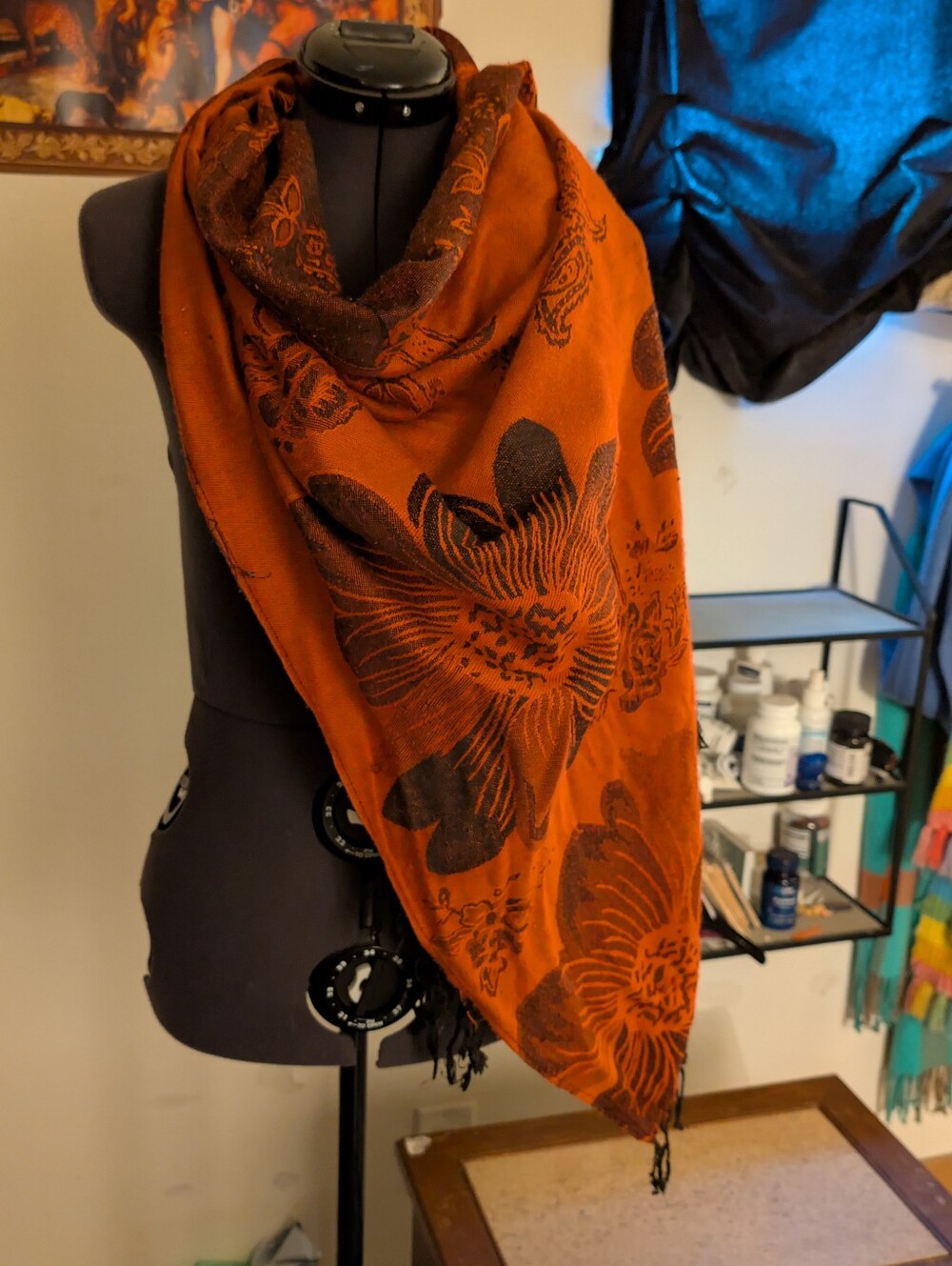Floral Red and Black Shawl Pashmina